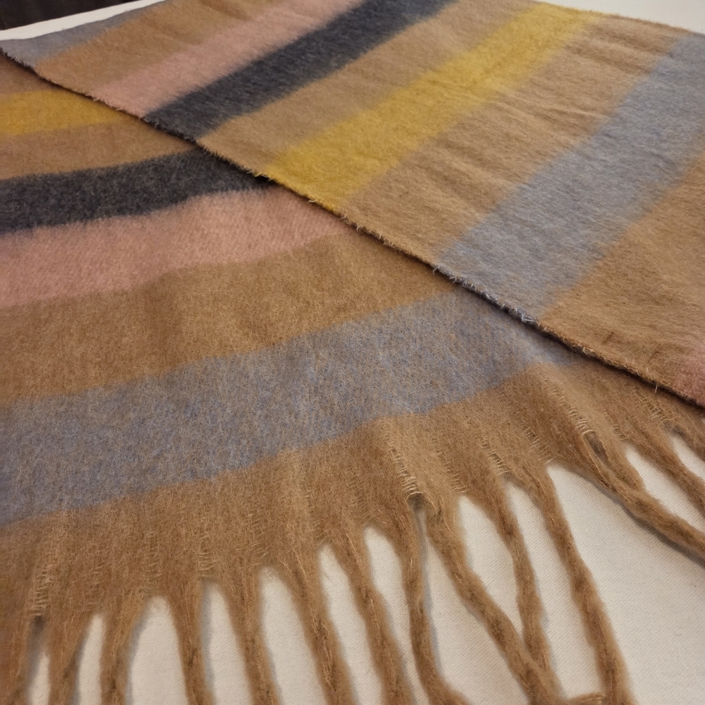 AERIE Multicolored Striped Wool Blend Large Fringe Blanket Scarf Women's OSFA‎ - Picture 7 of 13